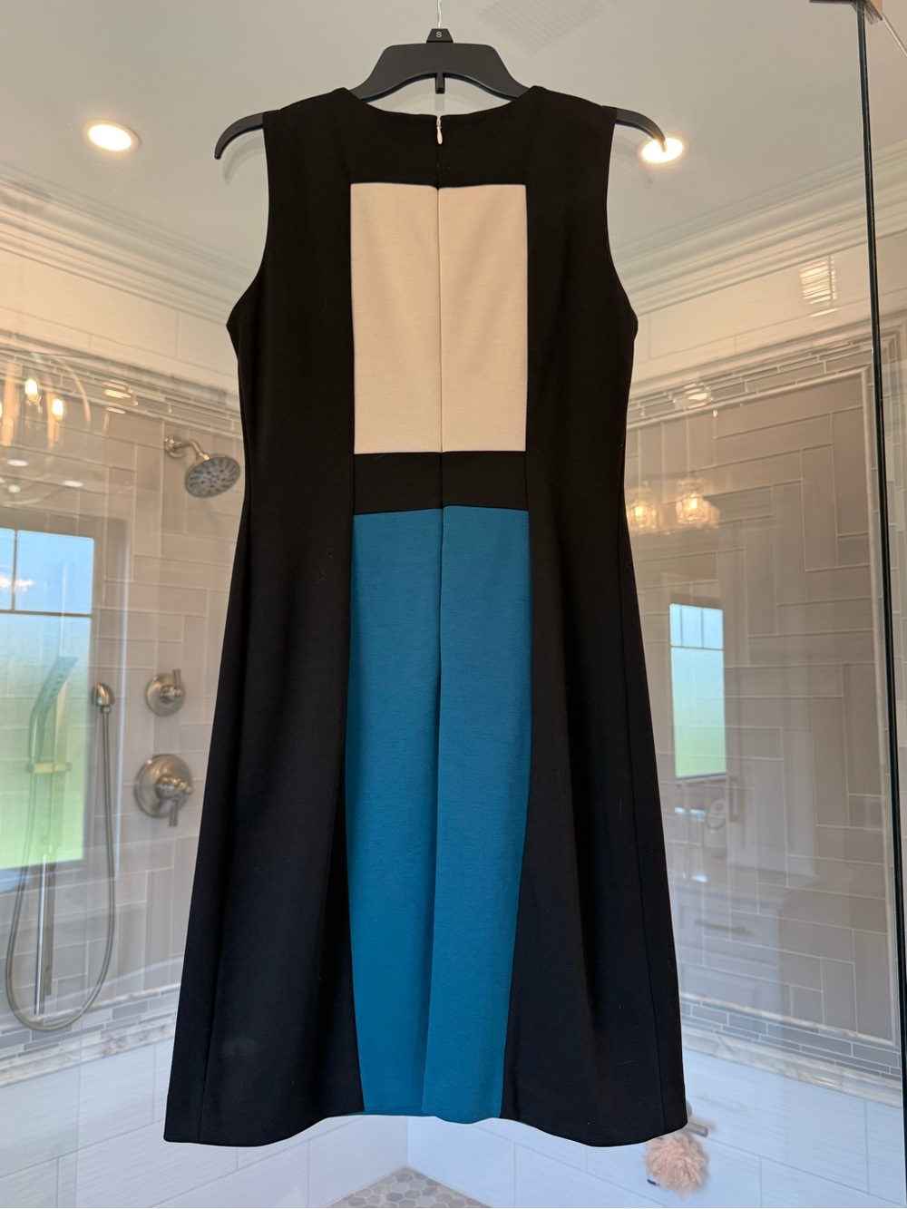 Calvin Klein Black, Teal & Cream Colorblock Sleeveless Midi Dress